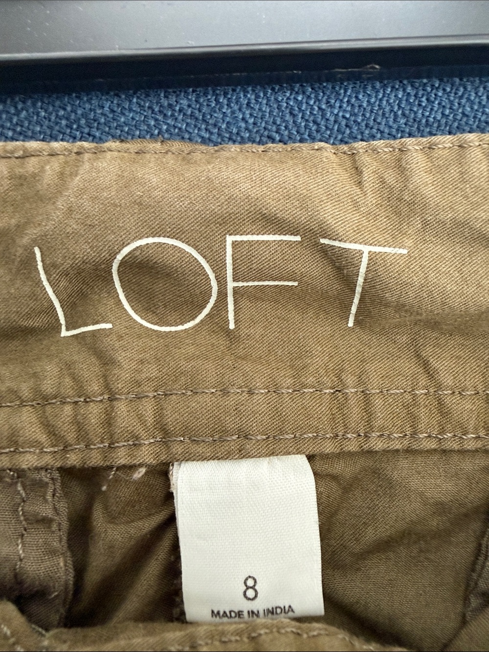 LOFT Olive Green Belted Cotton Blend Mini Skirt - Picture 3 of 4